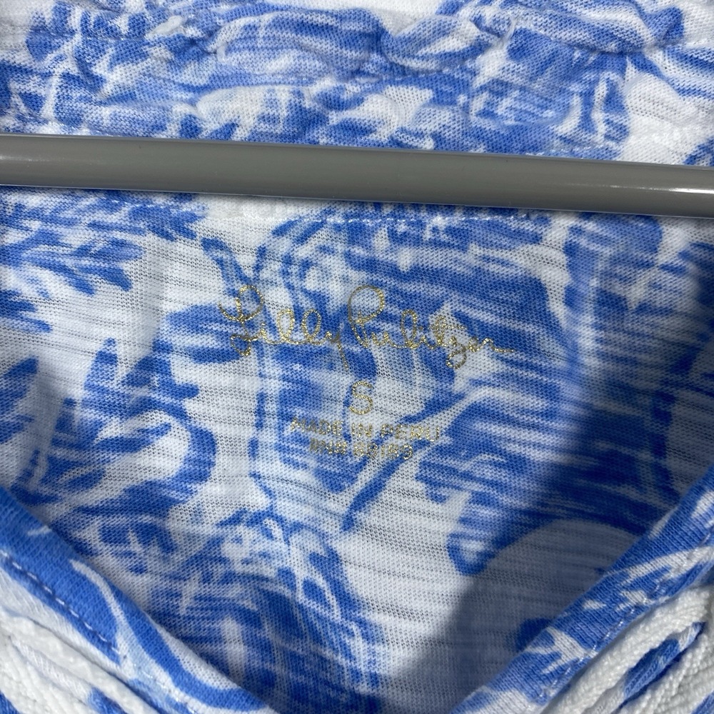 Lilly Pulitzer Kaia Top Women S Blue White Coral V-Neck Mermaid Ocean Resort‎ - Picture 3 of 6